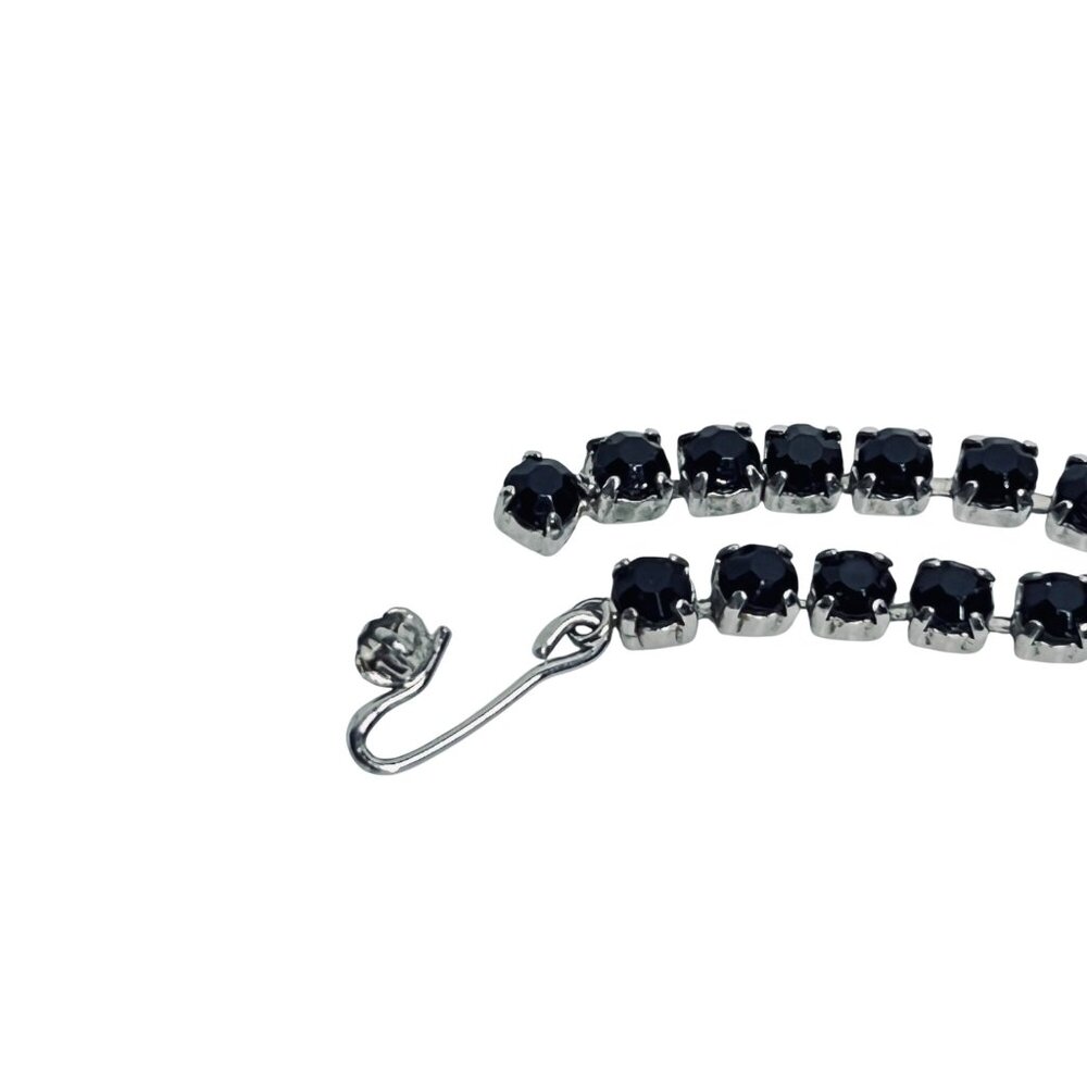 Silver Tone With Prong Set Black And Clear Rhinestone Statement Necklace (5809) - Picture 5 of 9